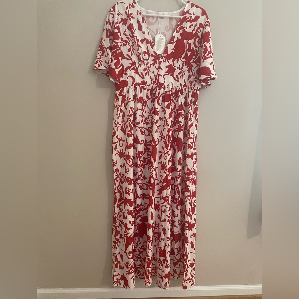 Red and White Floral Dress